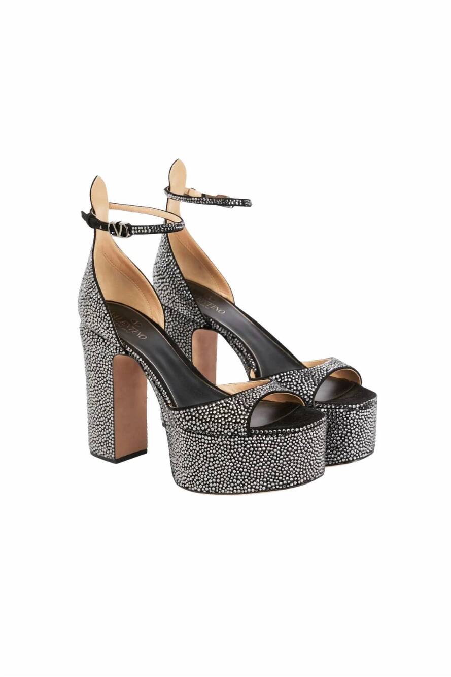 NEW VALENTINO GARAVANI women's tan-go 155mm peep toe platform pumps heel in crys